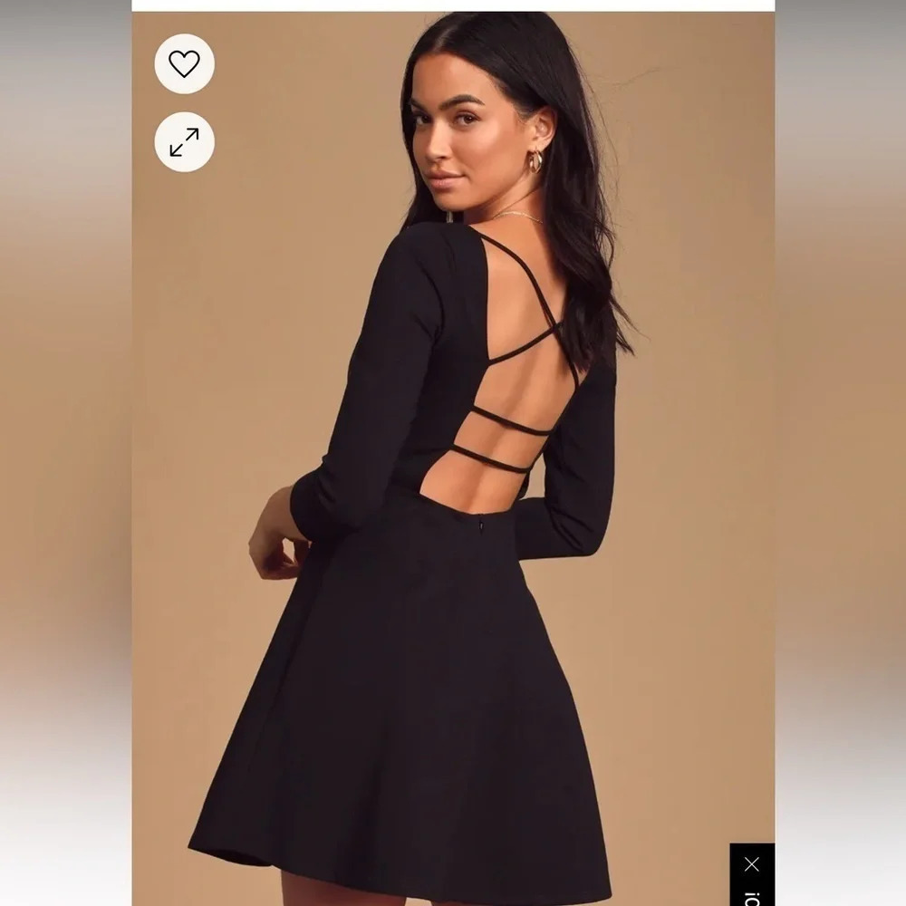 Lulus Don't Stop the Beat Black Backless Skater Dress Size Small